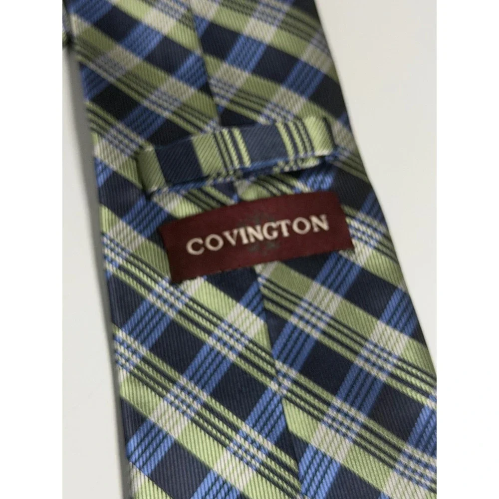 Covington Necktie Blue Green Plaid Check Pattern Polyester Formal Mens OS
